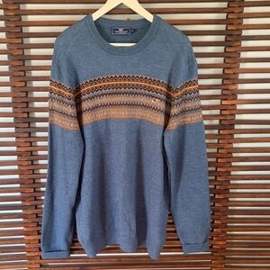 🎉NEW LISTING!🎉Vineyard Vines Blue Crewneck Sweater with Fair Isle Chest Pattern